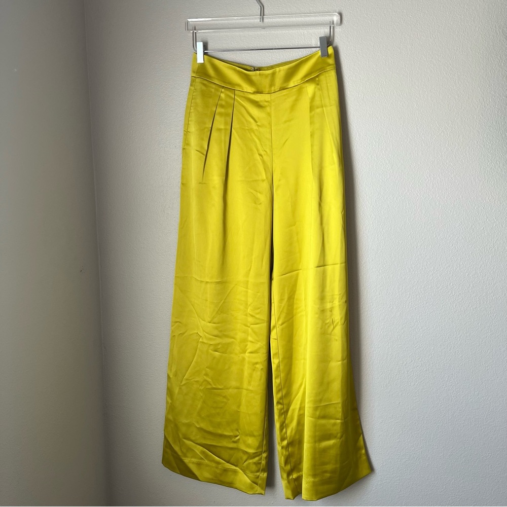 PAIR OF TWO Banana Republic Factory Vibrant Yellow Satin Wide-Leg Pants